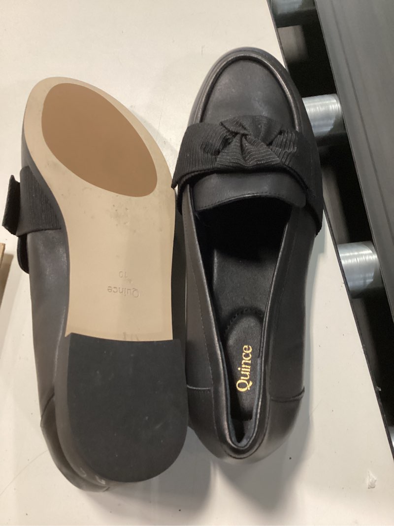Condition photo showing As Is for italian leather bow penny loafer size 10 black