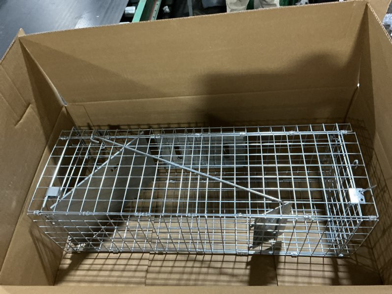 Condition photo showing Good Condition for 24" Small Collapsible Humane Live Animal Cage Trap No-Kill Trapping Kit for Humane Catch Release Rodent Small Cat, Rabbits, Squirrel, Opossum, Squire, Raccoon, All Fit Sized Animals, 2-Doors 24 inches (silver)