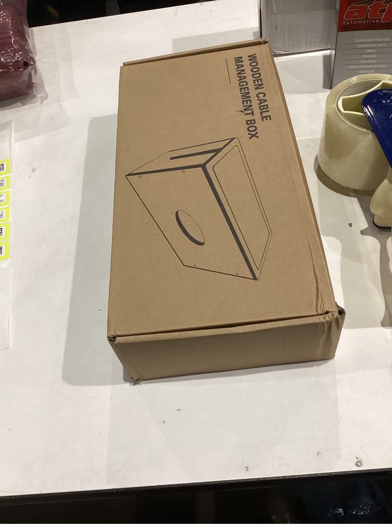 Condition photo showing New/Like New for Acacia Wood Cable Management Box, Wooden Cord Hider & Organizer for Power Strip, Electrical Hiding, TV Wires, Desk & Floor Cables - Office Under Desk Cable Storage Box for Wire Storage Organization