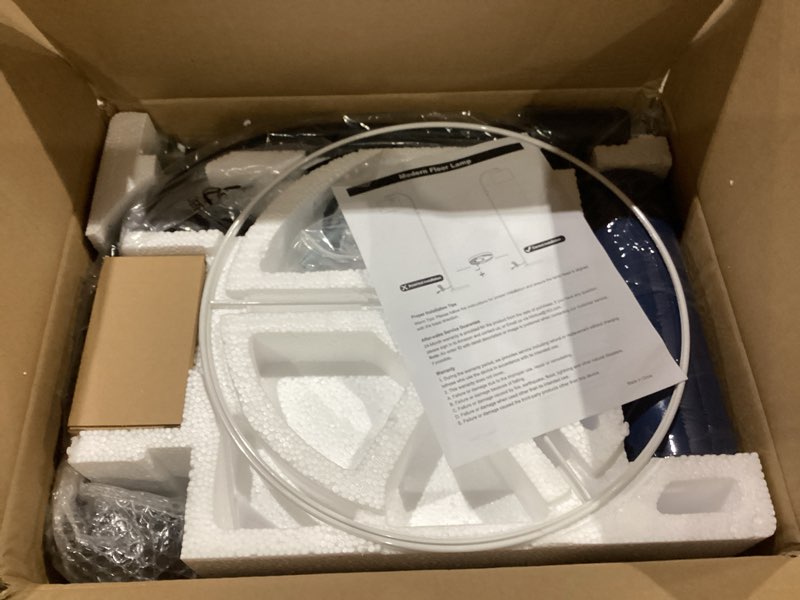 Condition photo showing New/Like New for nintiue upgraded modern arc dimmable tall standing floor lamp with blue shade, 1200 lumens led bulb included, for living & reading room, bedroom, office & nursery, black matte black-blue shade
