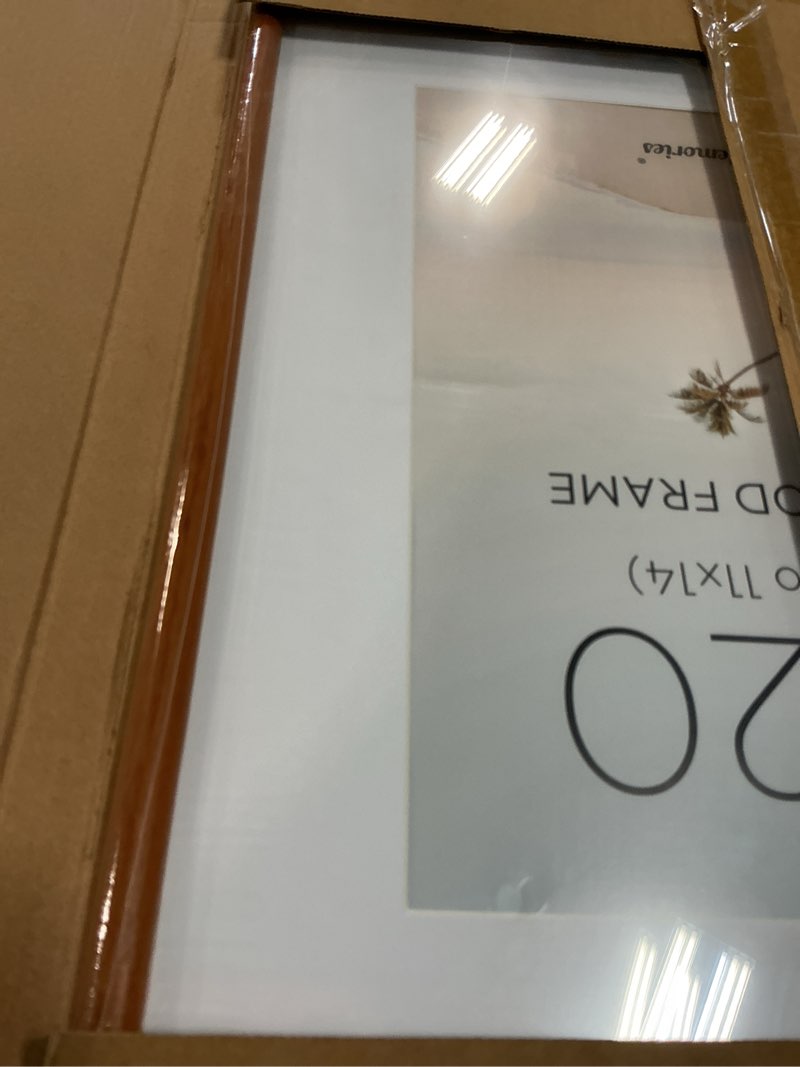 Condition photo showing Good Condition for 16x20 Picture Frame, Solid Teak Wood 16x20 Frame with HD Tempered Glass, USA-Sourced Hard Wood 16 by 20 Photo Frame for Wall Display, 16"x20" Picture Frame Matted to 11x14, Natural Teak Color Natural Teak Wood Color 16X20