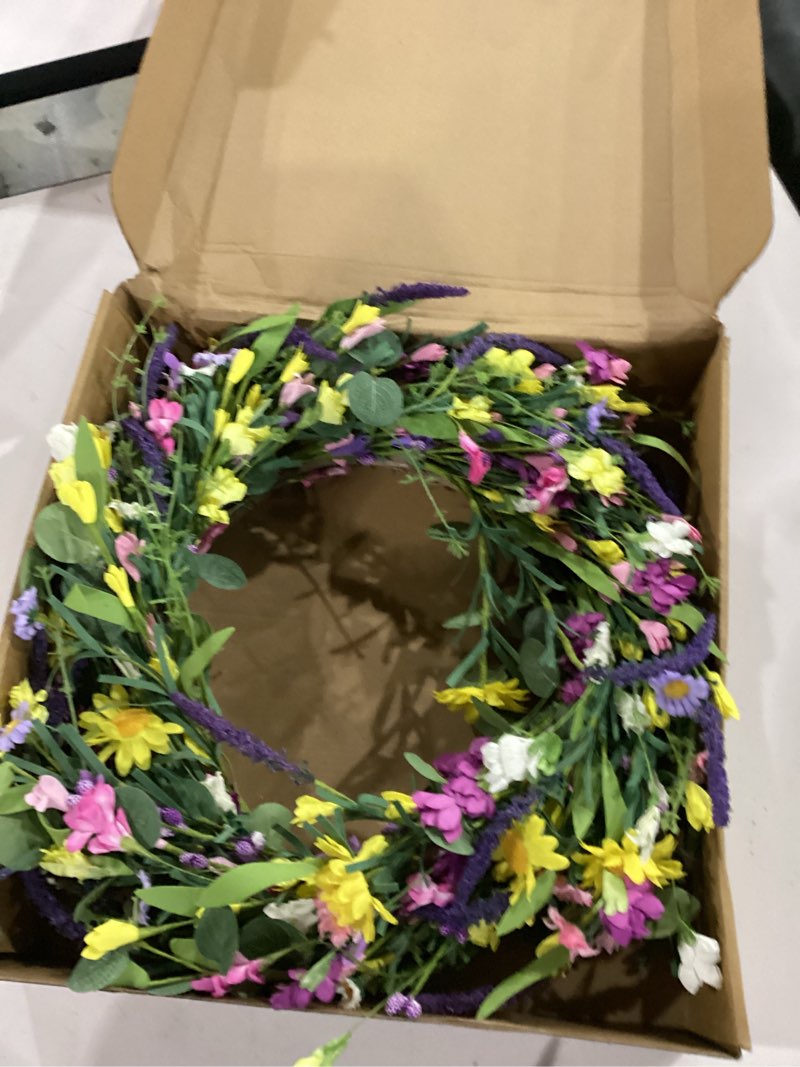 Condition photo showing New/Like New for j'floru spring wreath 24 inch summer wreaths for front door artificial flower wreath with daisy and lavender for indoor outdoor and easter celebration