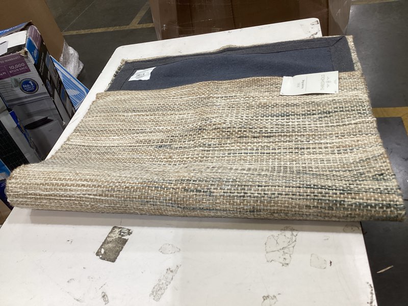 Condition photo showing Good Condition for woven accent rug gray - threshold, handmade rectangle, multi-stripe, jute, cotton, indoor use, 39x6x34x4x39