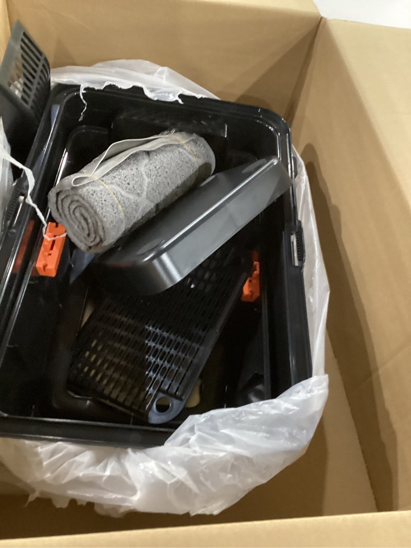 Condition photo showing Good Condition for stainless steel litter box with lid,front entry top exit kitty litterbox,extra large enclosed metal cat box with litter scoop & litter mat-black