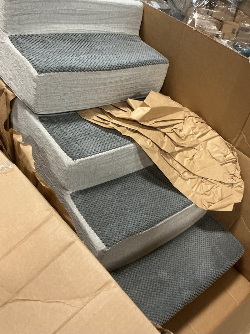 Condition photo showing As Is for Dog Steps for Large Dogs - Extra Wide Dog Stairs for High Bed 2 in 1 with Zippers Suitable, Foam Pet Stairs with Non Slip Bottom Grey 5 Steps, Grey 5 Steps Exrta Wide (18\"W) Fleece Grey