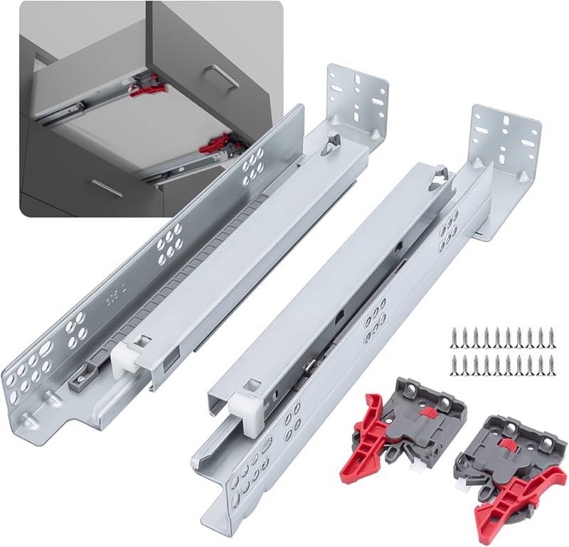 Undermount Soft Close Drawer Slides Hidden Bottom Mount Full Extension Cabinet Rails with Rear mounting Bracket and Locking Devices 1 Pair Concealed Drawer 24 inch