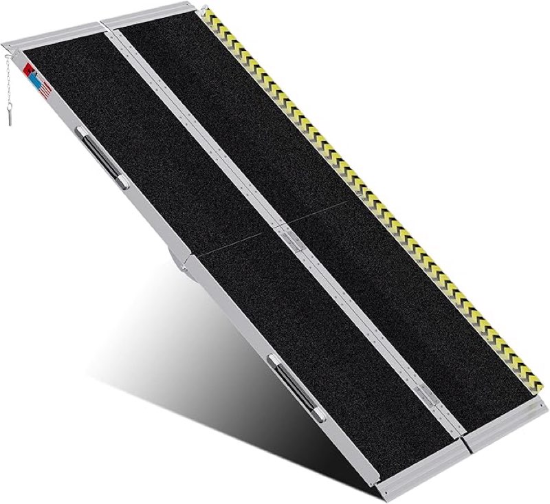 Portable Wheelchair Ramp 6FT, Anti-Slip Aluminum Folding Portable Ramp, Wheelchair Ramps for Home, Weight Capacity Up to 800 LBS, with Transition Plates Above and Below, Loading Dock Plates