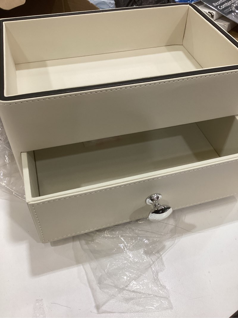 Condition photo showing Good Condition for pu leather makeup organizer with drawer, waterproof cosmetic storage box, multifunctional nightstand vanity organizer for skincare, perfume, jewelry, bathroom countertop (beige)