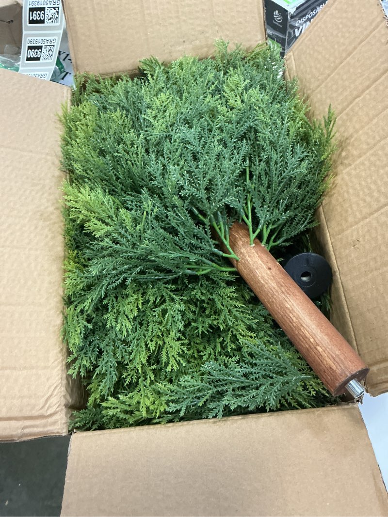 Condition photo showing New/Like New for artificial cedar topiary ball trees, set of 2 28" uv resistant fake plants with realistic evergreen 