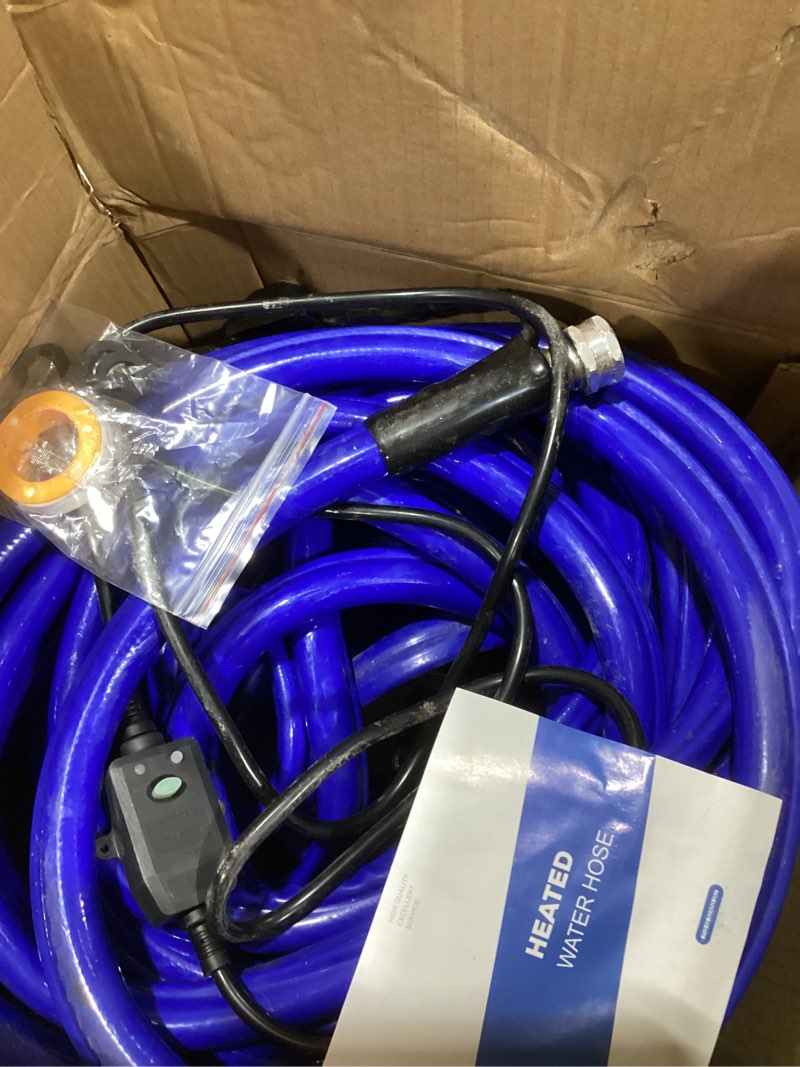 Condition photo showing As Is for 100FT Heated Water Hose for RV, Heated Drinking Water Hose Freeze Protection Down to -45°F, Lead and BPA Free, Smart Temperature Control, Ideal for RV, Camping, and Home