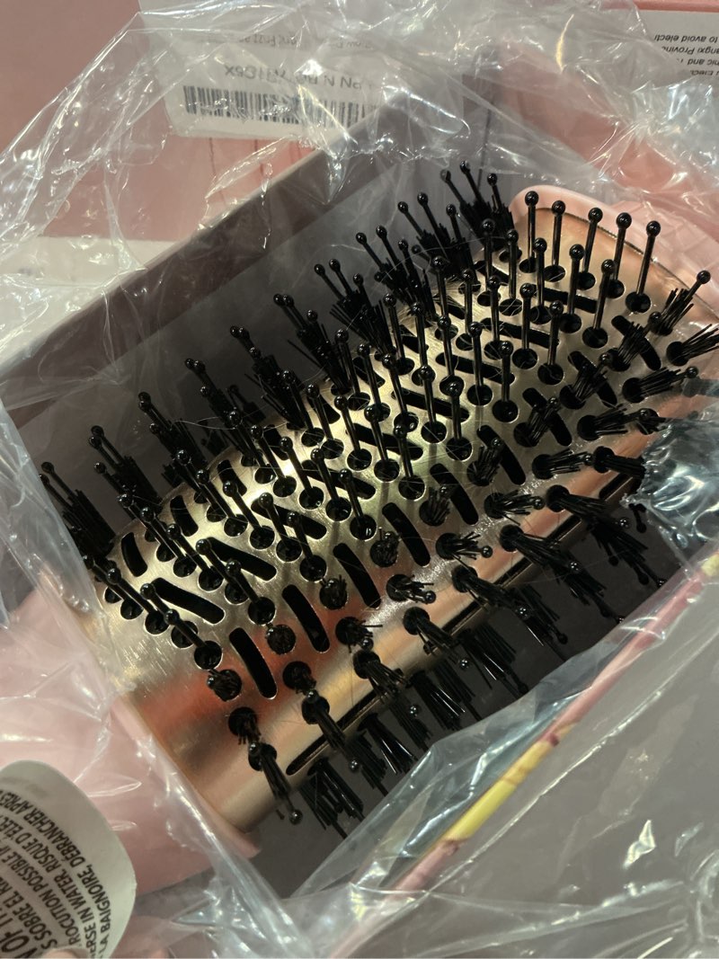 Condition photo showing As Is for landot hair blow dryer brush: one-step hot air brush with 60mm oval barrel - 4 in 1 hairdryer styler and volumizer for drying straightening curling volumizing hair fight frizz and add volume pink + rose gold