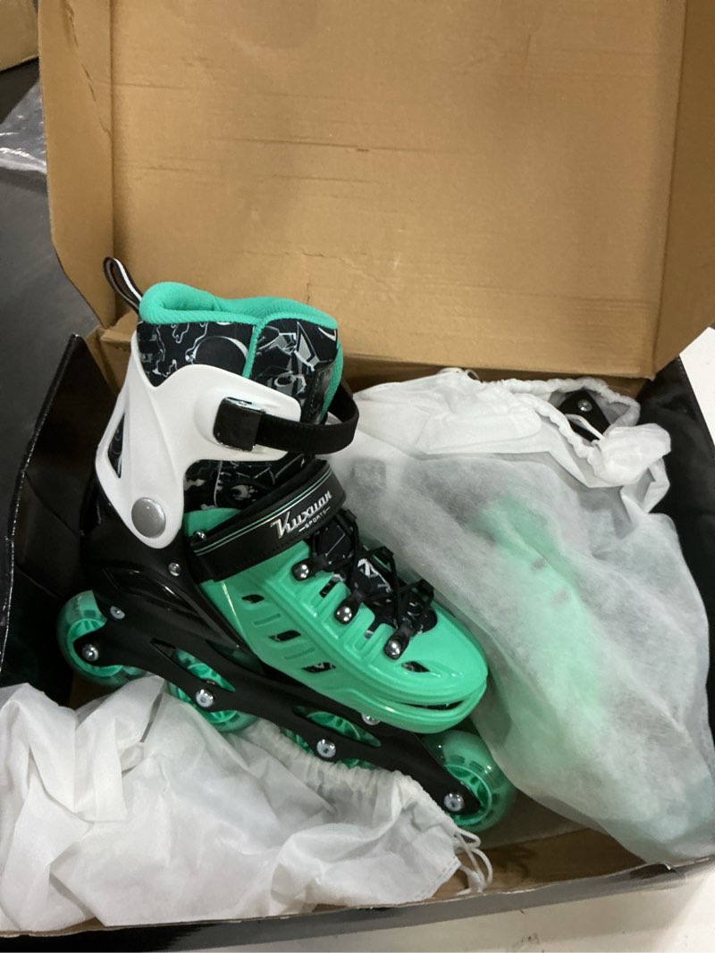 Condition photo showing Good Condition for inline skates for kids and adult, adjustable fun illuminating skates for girls, boys, women and men outdoor and indoor, beginners green large-youth & adult