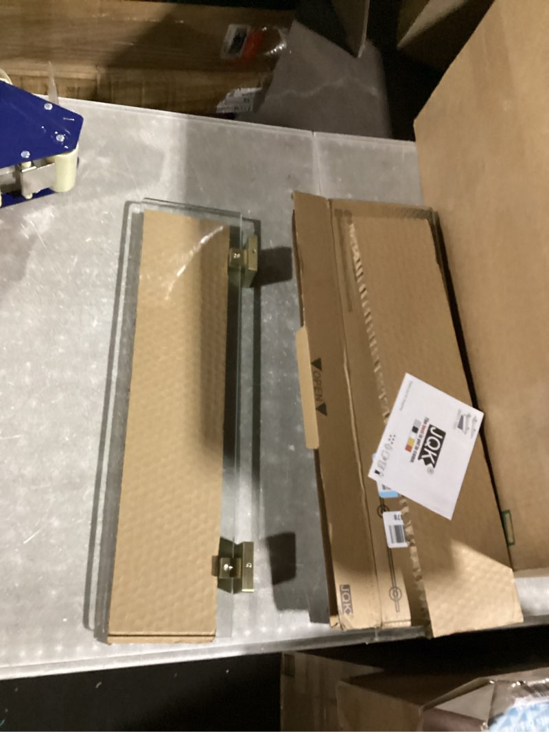 Condition photo showing Good Condition for JQK Bathroom Glass Shelf, Floating Tempered Glass Shower Storage 20 by 5 inches, 304 Stainless Steel Brushed Gold Wall Mount, TGS201L20-BG 20 Inch Brushed Gold