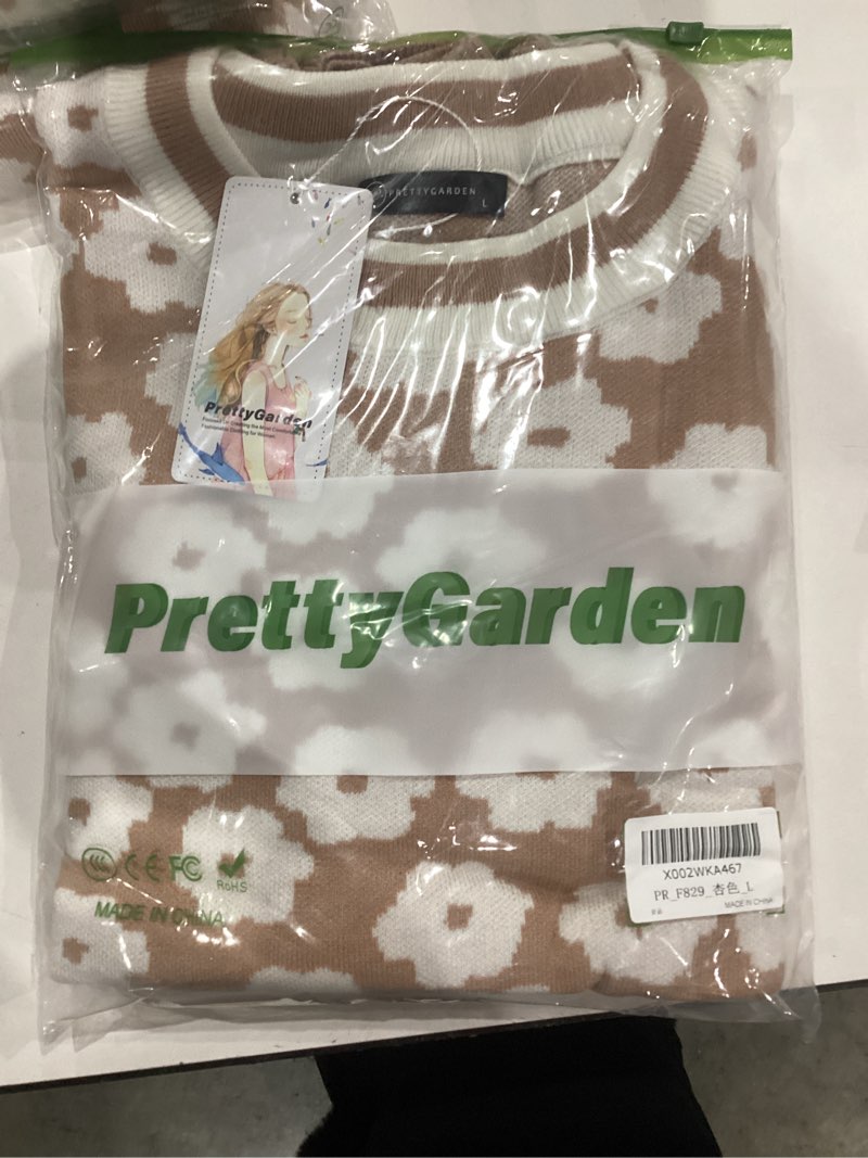 Condition photo showing New/Like New for PRETTYGARDEN Women's Knit Floral Print Sweater Crewneck Long Sleeve Lightweight Pullover Sweatshirt Apricot Large