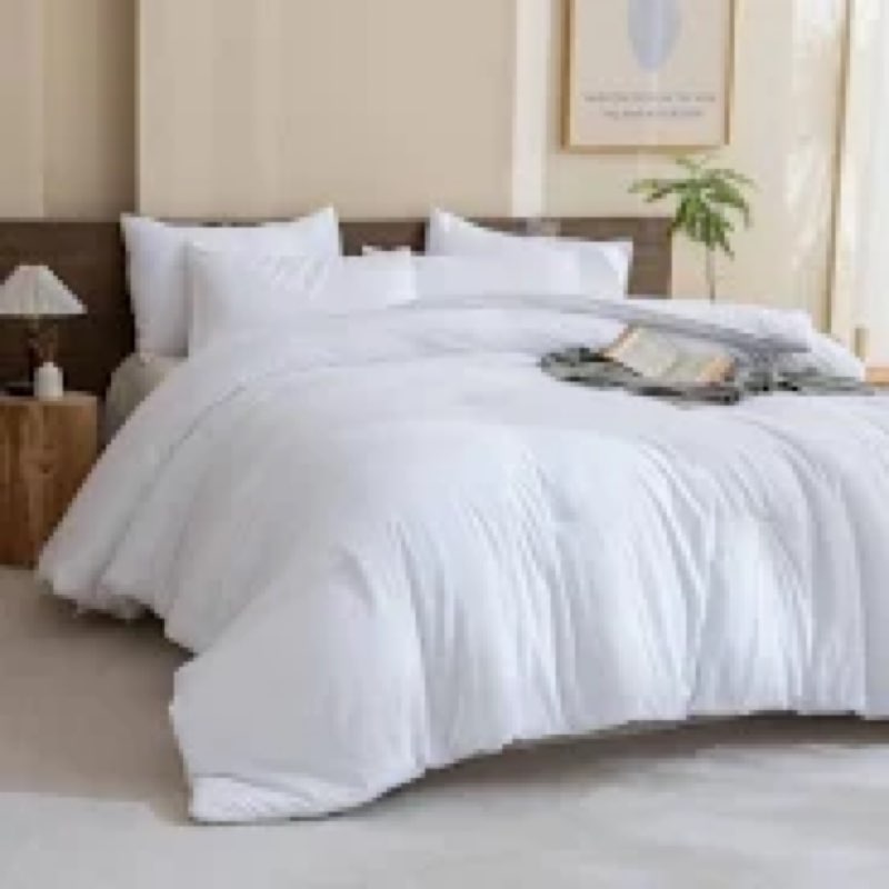 paxrac classic pure white comforter king size, 3 pieces boho comforter set, lightweight solid beddin