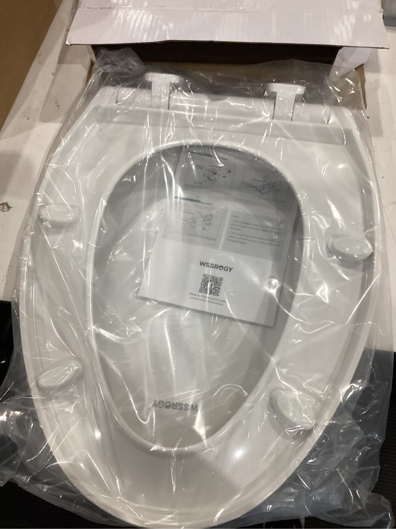 Condition photo showing Good Condition for toilet seat elongated, slow close hinges, four non-slip bumpers, easy to install and clean, durable plastic, white – two sets of mounting parts included elongated white - adult seat