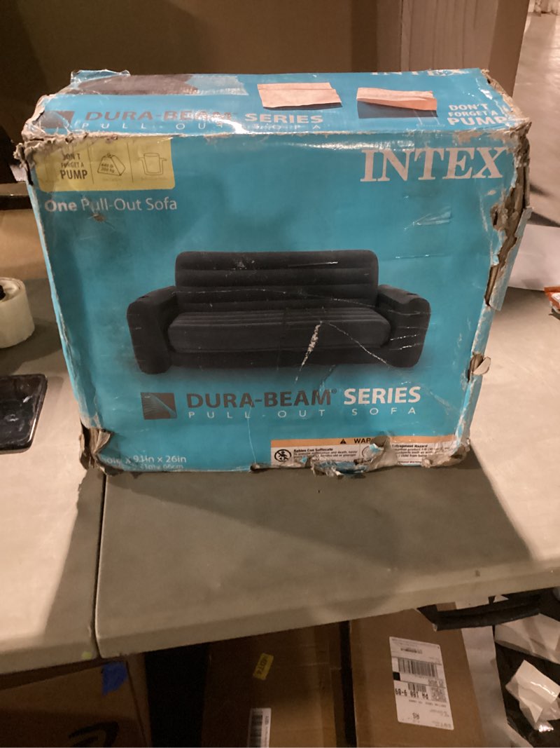 Condition photo showing Good Condition for Intex Inflatable Pull-Out Sofa: Velvety Surface, 2-in-1 Valve, Cupholder, 46" x 88" x 26" - Blow-Up Couch and Folding Queen Size Air Mattress Bed