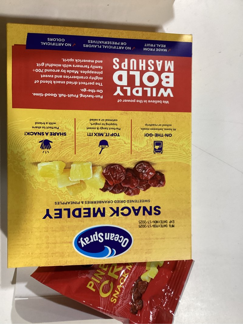Condition photo showing As Is for ocean spray® pineapple cran™ snack medley, cranberry and pineapple dried fruit snack, 1 oz pouches, 5 count cranberry and pineapple 5 count