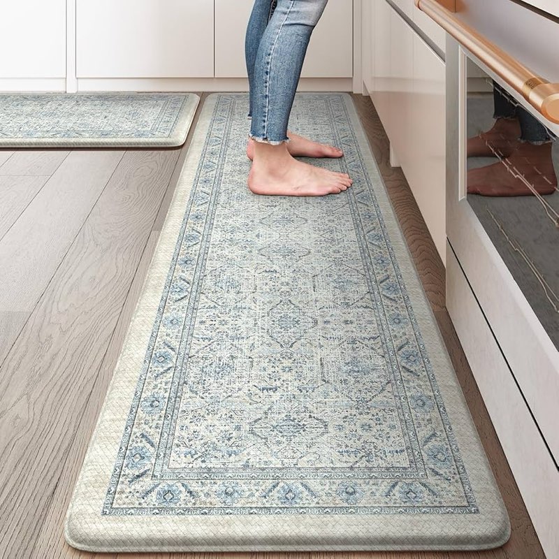 KIMODE Anti Fatigue Kitchen Mats, Boho Distressed Kitchen Floor Mats 17.3\\\"x29\\\", Non Slip Waterproof Kitchen Rugs, Padded Comfort Standing Mats for Laundry, Office, Sink, Desk 17.3\\\" x 29\\\"--0.47 inches Grey/Multi