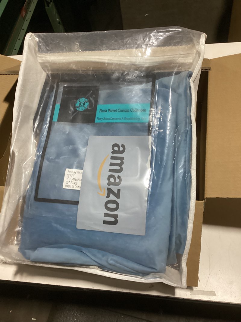 Condition photo showing As Is for Similar to.  Lazzzy Velvet Blackout Curtains Blue Thermal Insulated Curtains Soundproof Noise Reducing Drapes for Bedroom Living Room Darkening Privacy Home Decor Rod Pocket 63 Inch Length 2 Panels Dark Slate