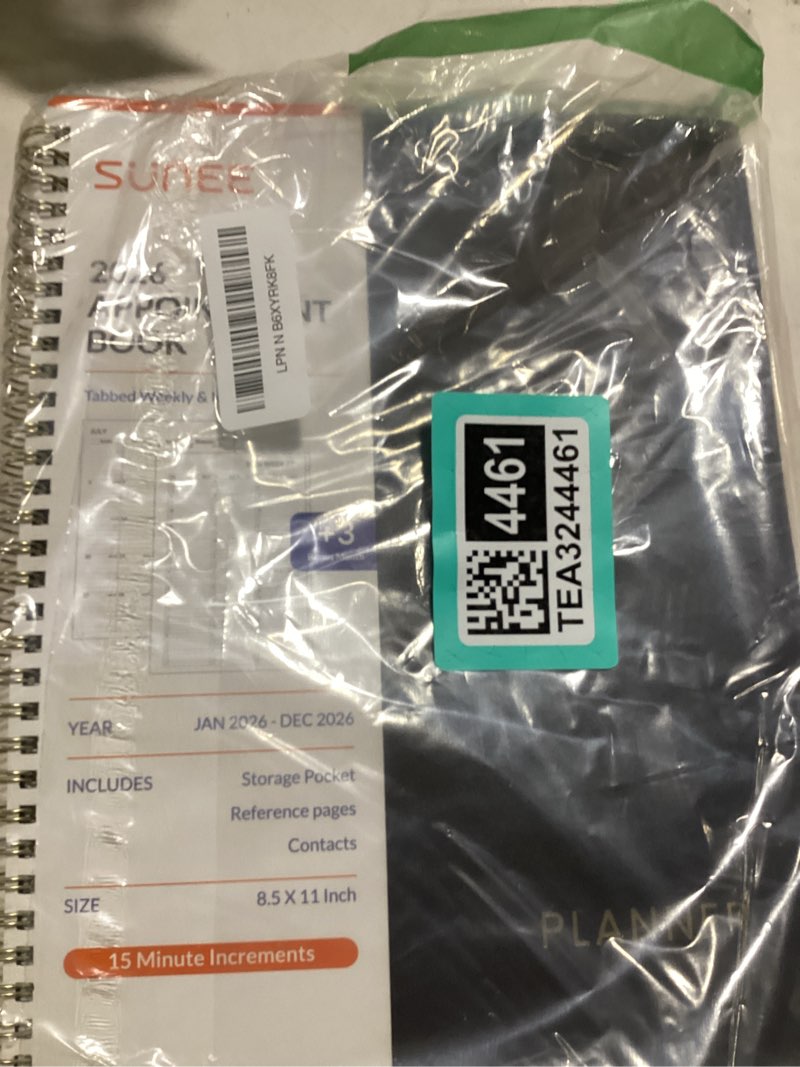 Condition photo showing New/Like New for sunee 2026 appointment book, quarter-hourly, weekly & monthly - from january 2026 - december 2026, 8.5"x11" weekly planner, flexible cover, note pages, pockets, bookmark, spiral binding, black black jan 2026-dec 2026 (8.5"x11")