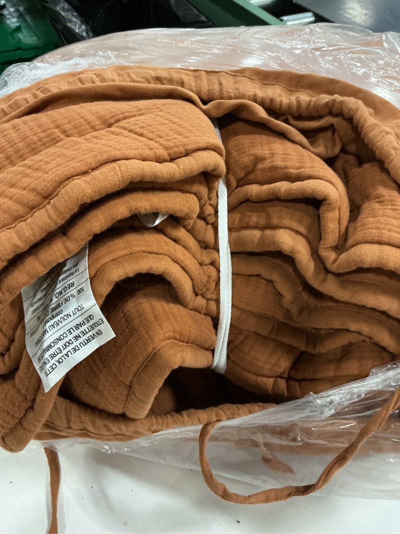 Condition photo showing As Is for love's cabin cooling muslin blanket queen size, 50% rayon derived from bamboo, 50% cotton, 4-layer lightweight breathable summer gauze blanket for bed, hot sleepers and kids, 90"x90", terracotta terracotta queen (90"x90")