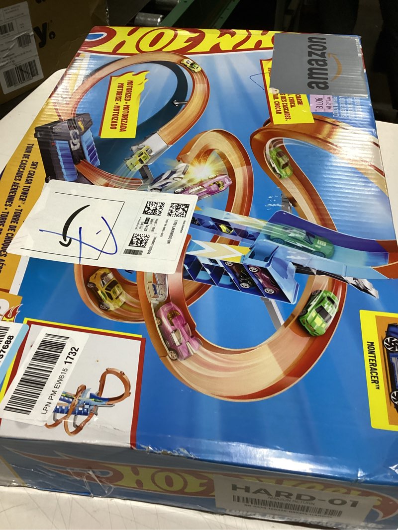 Condition photo showing Good Condition for Hot Wheels Sky Crash Tower Motorized Track Set with Car  Stores 20+ 1:64 Scale Cars