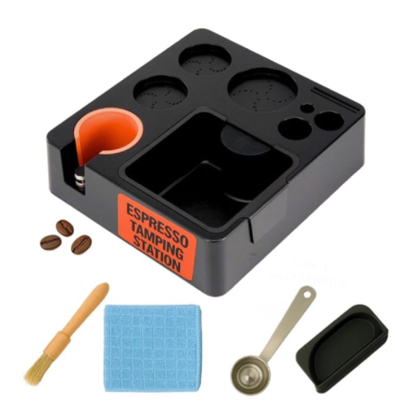 HAKKEN Espresso Tamping Station, Detachable Espresso Knock Box and Tamp Station for Coffee Bar Accessories Fit for Storage 51, 54, 58MM with Free Spoon