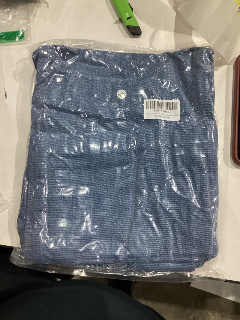 Condition photo showing New/Like New for Women's Pull-On Wide Leg Jeans, Elastic Waist Drawstring Denim Pants with Pockets, Straight-Leg Casual Jeans MEDIUM Blue