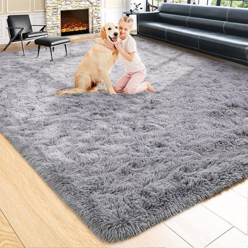 fluffy area rugs for living room, soft shaggy carpets for living room, upgrade anti-slip fuzzy rugs for kids' room, black greay grid 2x6 feet black & grey 2' x 6' (rectangular)