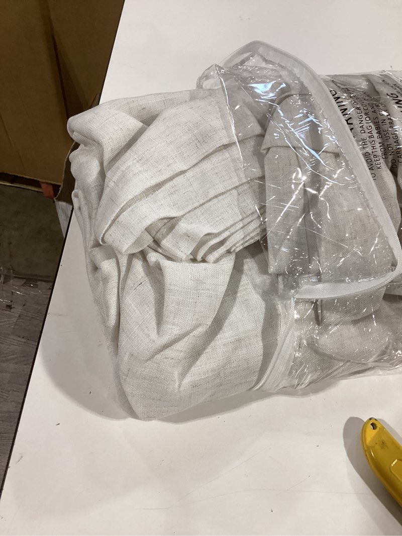 Condition photo showing Good Condition for beige white linen curtains 90 inch long 2 panels set for bedroom living room beige white soft linen textured window drapes semi sheer light filtering rod pocket back tab farmhouse curtain 52x90 52"w x 90"l (pack of 2) beige white