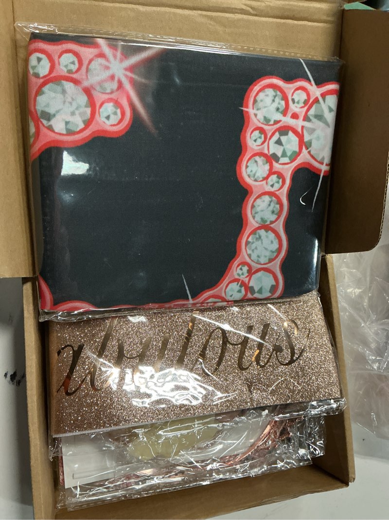 Condition photo showing New/Like New for 95th Birthday Decorations for Women,32PCS 95th Birthday Party Decorations,Including Backdrop, Crown, Sash, banner, Hanging Swirl,balloons,Cake Topper,Paper Fans and Anniversary Card Rose Gold 95th