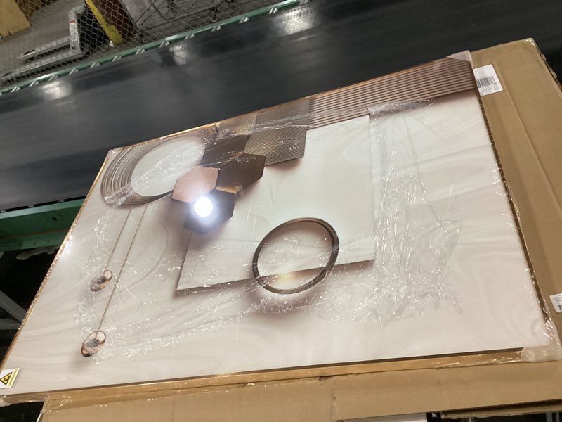 Condition photo showing Good Condition for Extra Large Framed Modern Luxury Wall Art for Living Room, 3 Piece Bright Style Art Prints Paintings Artwork for Walls, Contemporary Bronze Gold Geometric Pictures for Hallway Stair Office Wall Decor 30" H x 80" W (Total Size) Gold Geometric