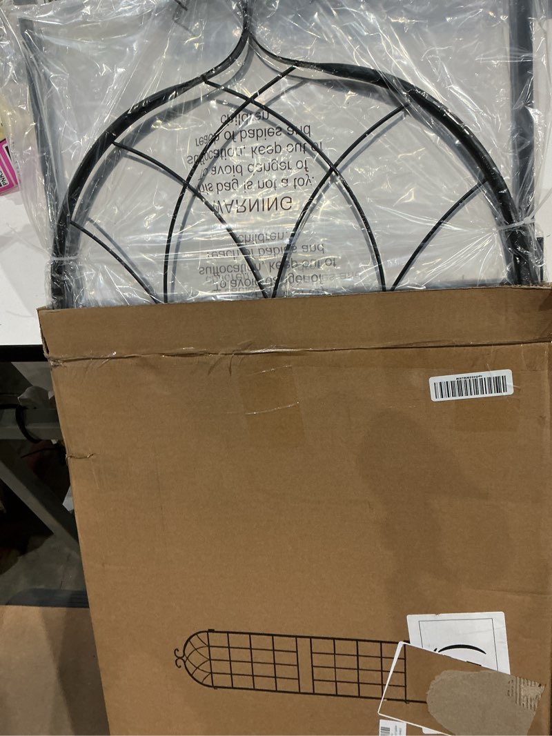 Condition photo showing Good Condition for lzrs 2 pack 83x20in rustic iron arch decoration garden trellis with black metal coating – perfect for supporting climbing plants outdoor, roses, vines, flowers, and vegetables. 2 pack 0048-h83"