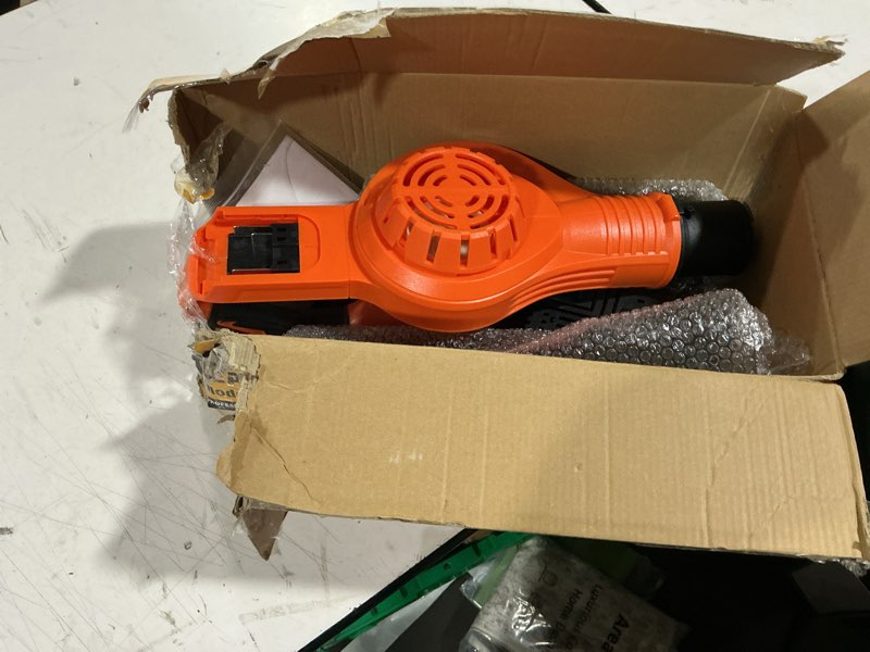 Condition photo showing As Is for cordless leaf blower, electric leaf blower cordless with 2 batteries and charger, 160mph,21v battery powered leaf blower lightweight for lawn care, orange