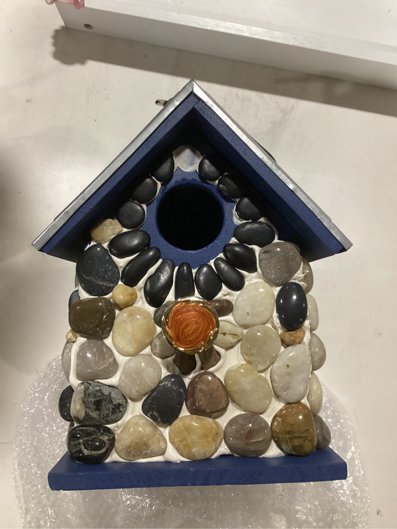 Condition photo showing New/Like New for Masterpiece Bluebird Bird House for Outside Clearance, River Pebbles Cedar Bird House Bird Feeder for Outdoor, Hanging Birdhouse for Outside, Pole Mountable Birdhouse, 10 Yrs Lasting (Blue) River Pebble Blue