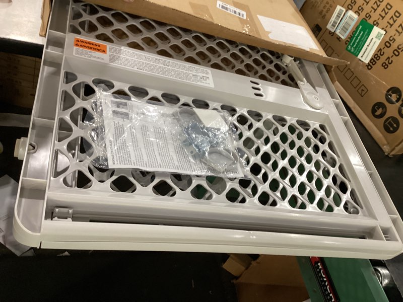 Condition photo showing New/Like New for mypet universal pet gate: 26” - 42” wide dog gate for doorways with pressure fit or swinging door hardware mounting types included: 26" tall; gray