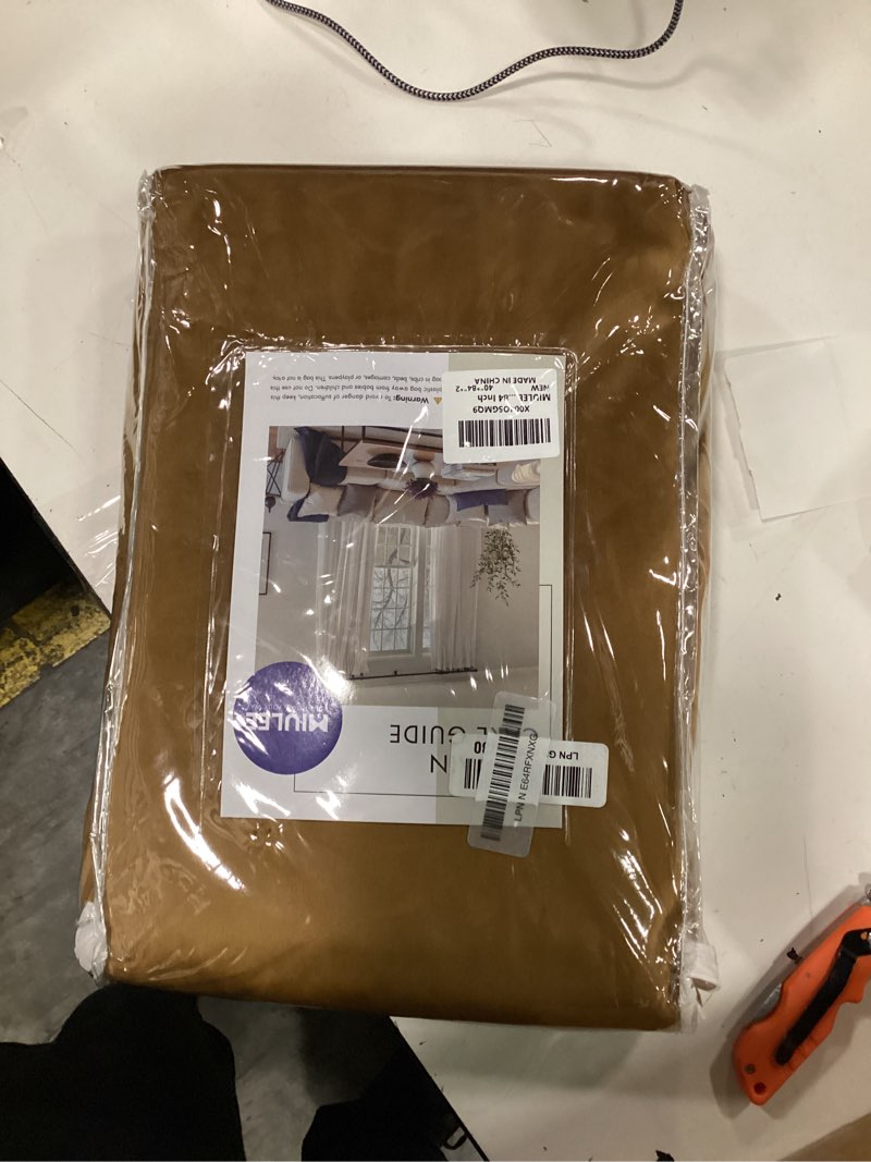 Condition photo showing New/Like New for miulee golden brown velvet curtains 84 inch long luxury super soft thermal insulated blackout curtains room darkening drapes rod pocket design for bedroom living room set of 2 panels, w40 x l84 inch 40"w x 84"l (pack of 2) golden brown
