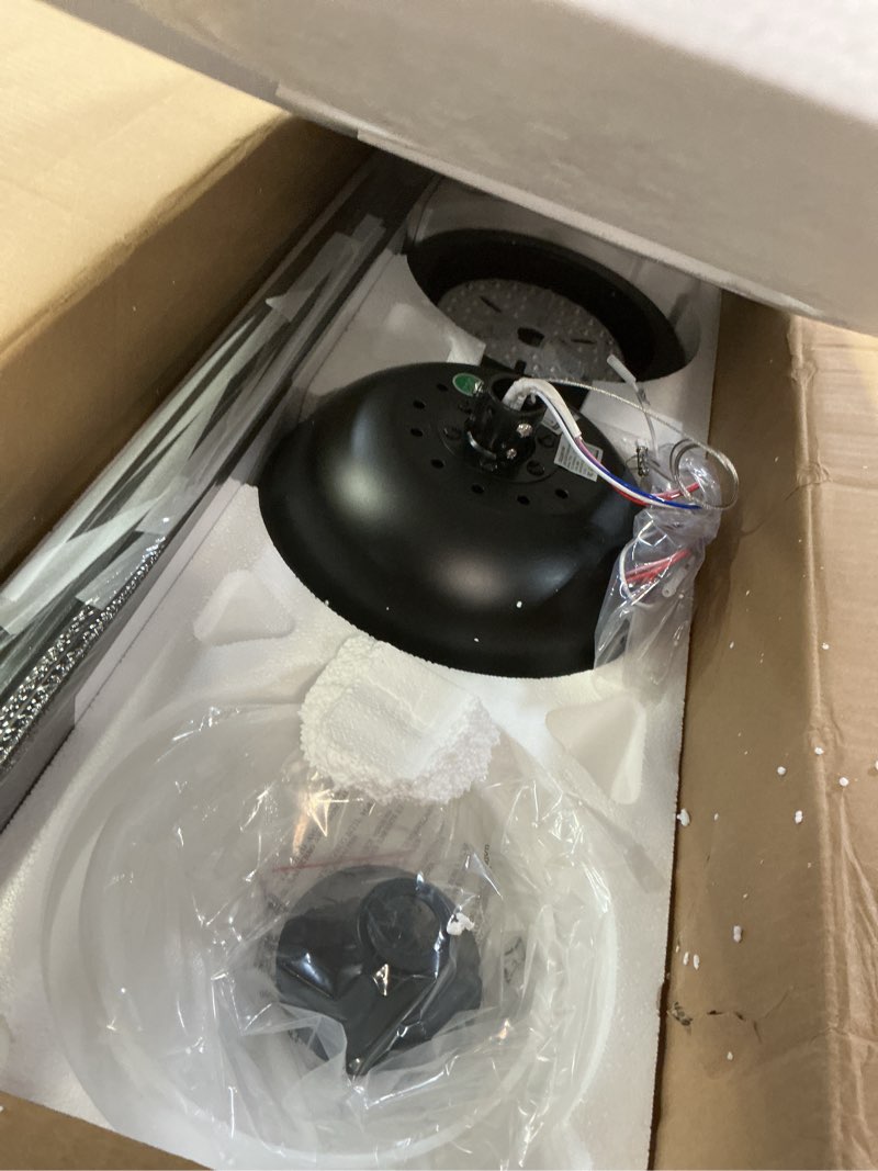 Condition photo showing Good Condition for Fanbulous 65 Inch Ceiling Fans with Lights and Remote, Black Indoor/Outdoor Ceiling Fan with Quiet Reversible DC Motor, 6 Speeds, 3CCT, 8 Blades Large Ceiling Fan for Living Room Bedroom Patio Black 65 Inch