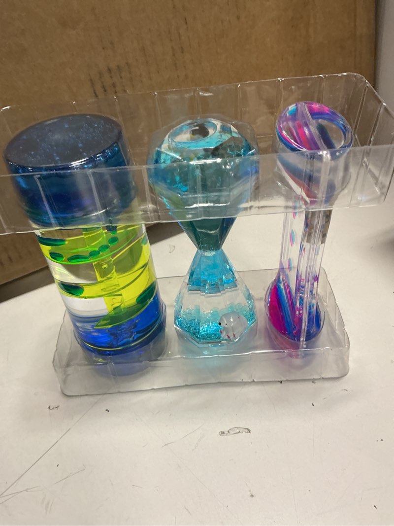 Condition photo showing Good Condition for XINBAOHONG Liquid Motion Bubbler for Kids and Adults 3-Pack Hourglass Liquid Bubbler Timer for Sensory Play Fidget Toy Stress Management Desk Decor