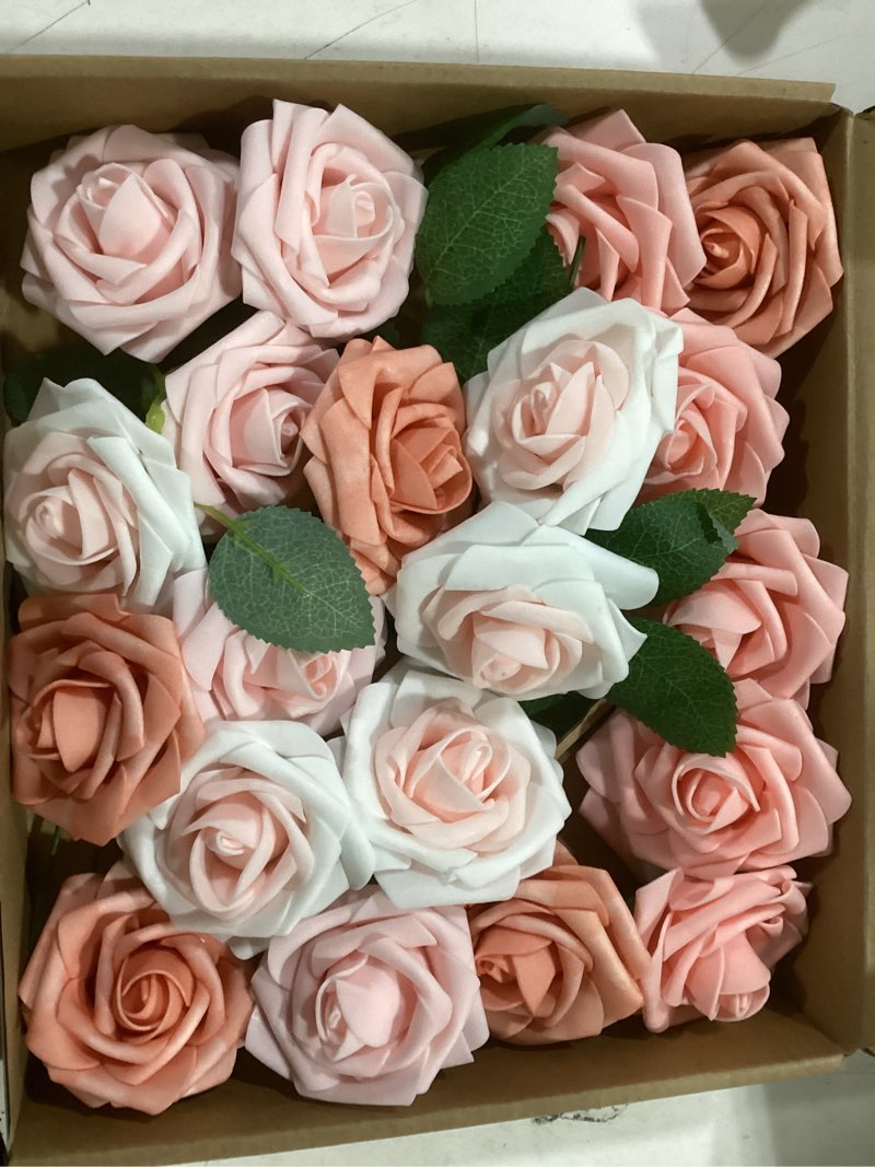 Condition photo showing Good Condition for AmyHomie 25pcs Real Looking Artificial Shades of Blush Roses w/Stem for DIY Wedding Bouquets Centerpieces Arrangements Party Baby Shower Valentines Day Christmas Tree Decorations Shades of Blush 25pcs