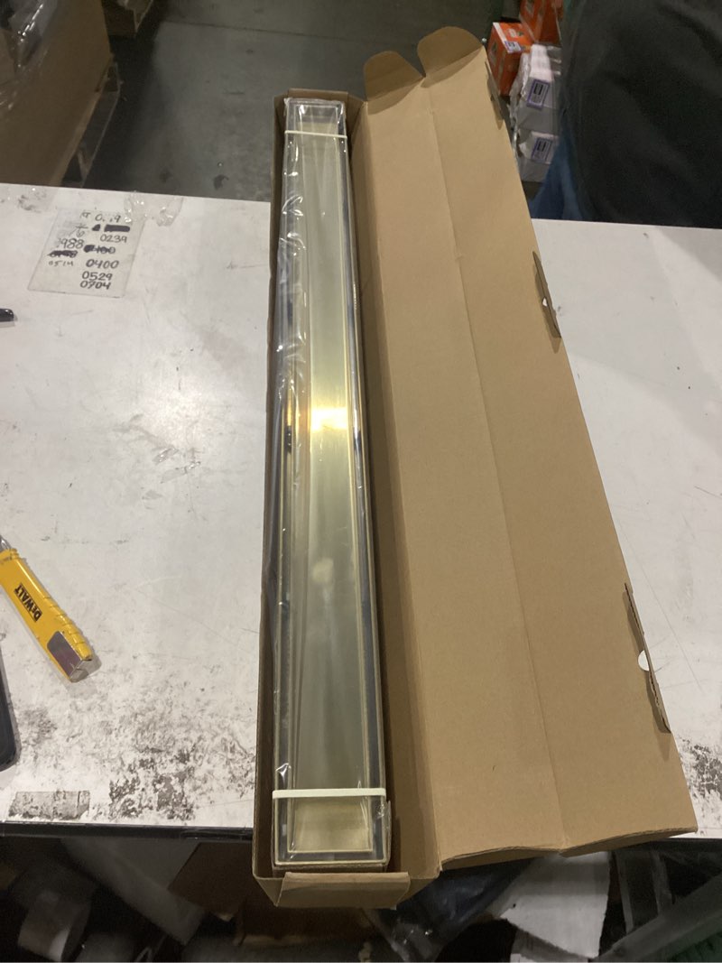 Condition photo showing New/Like New for exf offset linear shower drain 36 inch brushed gold with reversible tileable cover, 304 stainless steel rectangle shower floor drain with hair catcher, adjustable feet brushed gold 36 in
