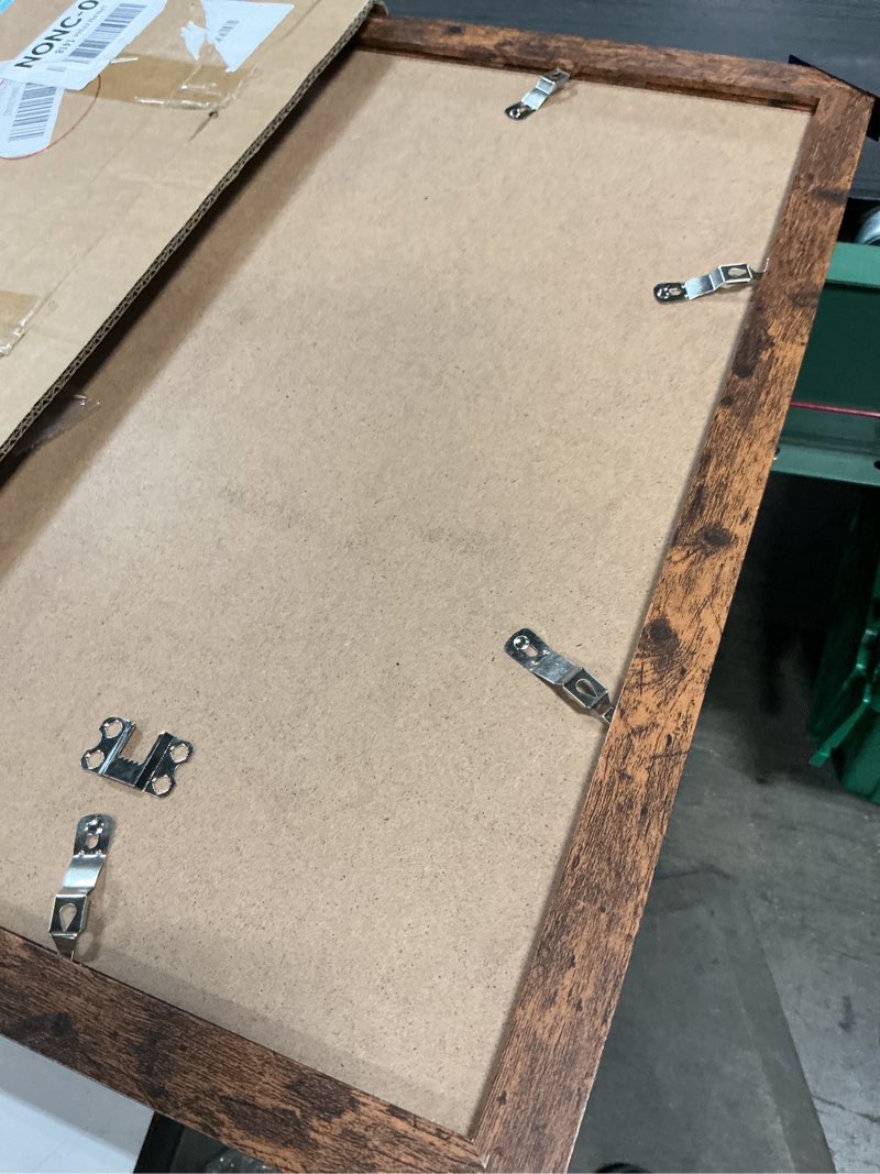 Condition photo showing As Is for Wood 19.25x26.75 Picture Frame with 18x24 Mat, Display 18x24 with Mat or 19.25x26.75 Without Mat, Wood 19.25 by 26.75 Photo Frame, 19.25 x 26.75 Frame for Wall Hanging Display, Deep Brown 1 19.25x26.75 inch