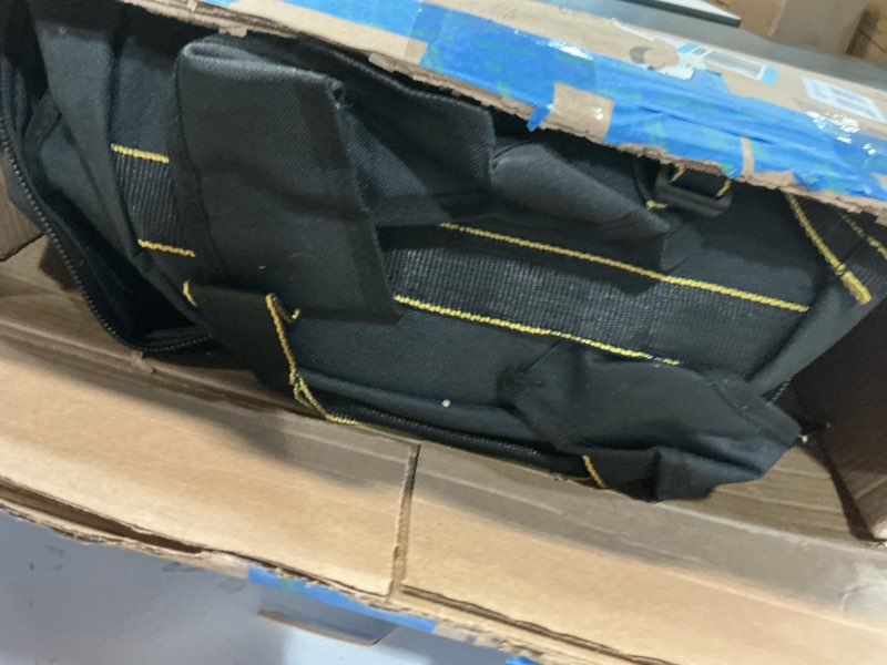 Condition photo showing Good Condition for tool backpack,17"heavy duty tool backpack bag with waterproof molded base,durable multi-use pocket electrician & industrial & construction work backpack,black/yellow