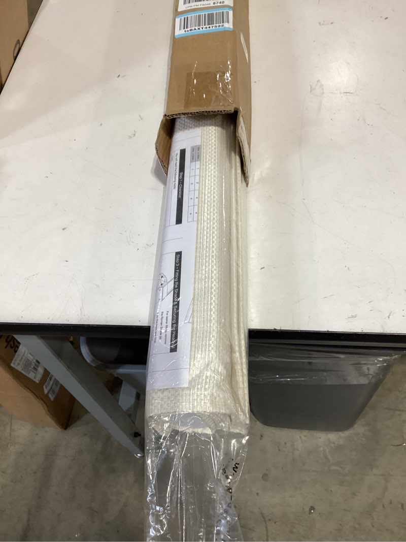Condition photo showing As Is for madison park galen cordless roman shade, 34"w x 64"h, sheen ivory – room darkening, thermal insulated, energy efficient window blind with subtle sheen basketweave fabric for privacy room darkening basketweave sheen ivory 34"w x 64"h