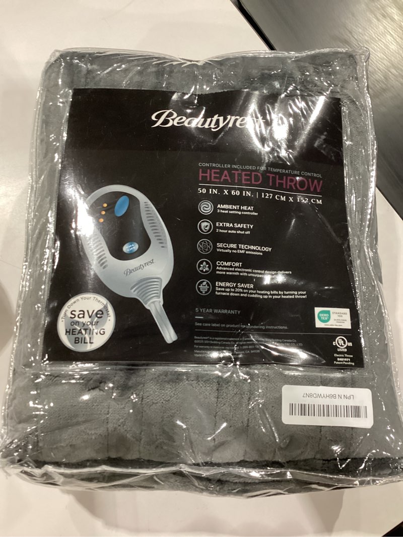 Condition photo showing New/Like New for Beautyrest Heated Throw Blanket, Electric Throw, Soft, Warm, Reversible Plush - Sherpa, 3 Heat Settings, 2 hr Auto Shut Off, Machine Washable, 50 x 60 Grey Grey Throw (50 in x 60 in)