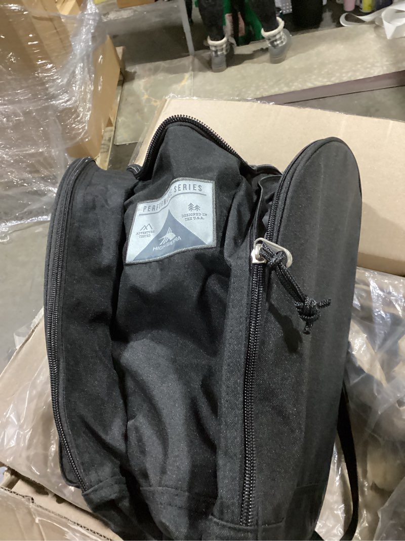 Condition photo showing As Is for High Sierra Ski/Snowboard Boot Bag Backpack, Black, One Size One Size Black