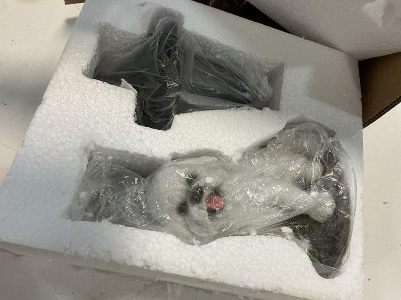 Condition photo showing Good Condition for bits and pieces - solar dog lantern-solar powered garden lantern - resin dog sculpture with led light (bichon) - 13.5" tall