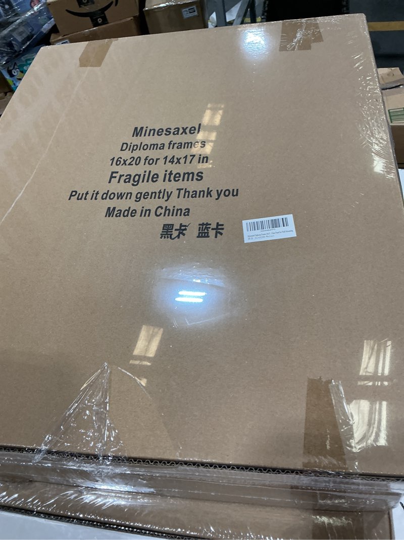 Condition photo showing New/Like New for 16x20 diploma frames 14x17 with black mat, fits degree certificate document, 20 x 16 walnut color frame with tempered glass panel for wall mounting black mat-1 16x20 or 14x17 with mat