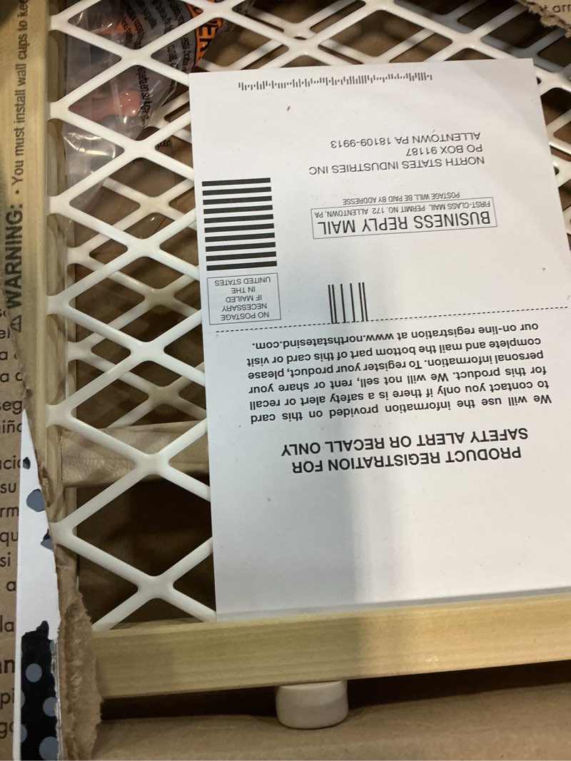 Condition photo showing Good Condition for toddleroo by north states diamond mesh wooden baby gate: 26.5"- 42" wide. pressure mounted baby gate for doorway. (23" tall, sustainable hardwood)